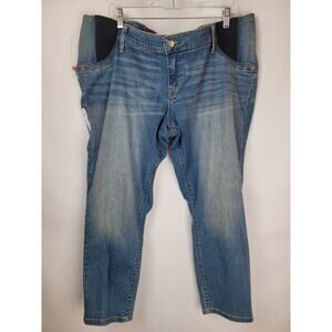 Isabel Maternity Skinny Crop Under Belly Medium Blue Side Panel Jeans Sz 18/34